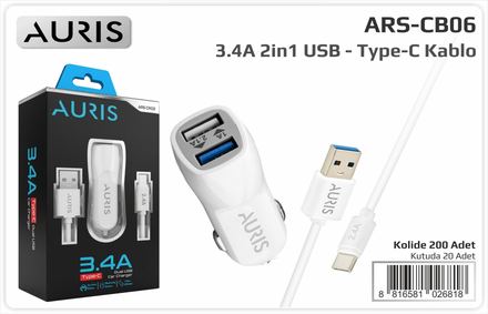 Auris CR03 3.4A Type-C Oto Oto Şarj Cihaz + Kablo Set